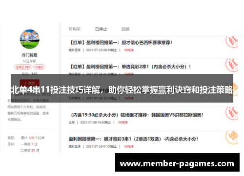 北单4串11投注技巧详解，助你轻松掌握赢利诀窍和投注策略